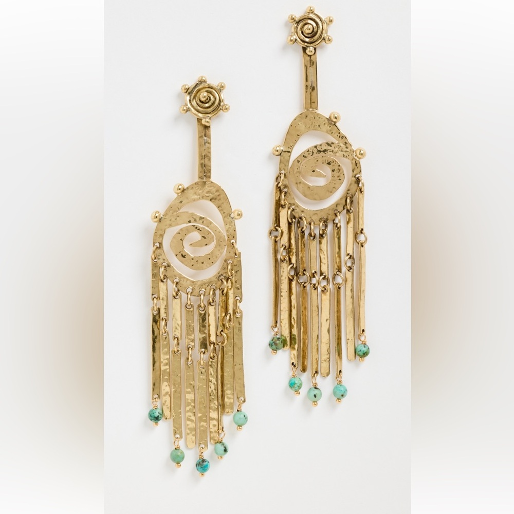 NWOT Ulla Johnson Hammered Gold Tone Turquoise Earrings